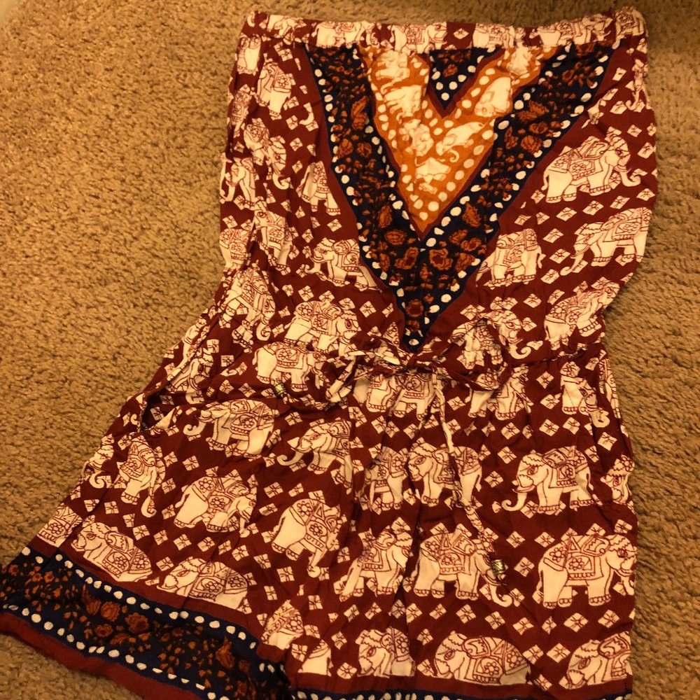 Womens Aztec Elephant Print Small Strapless Romper